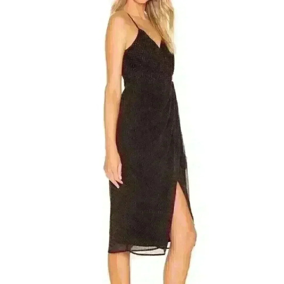 NBD Averie Polka Dot Midi Wrap Dress Black Sz Small NWT - Picture 2 of 10